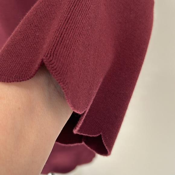 Talbots Cotton Blend VNeck Scallop Edge Burgundy Pullover 3/4 Sleeve Sweater Lge - Picture 4 of 7